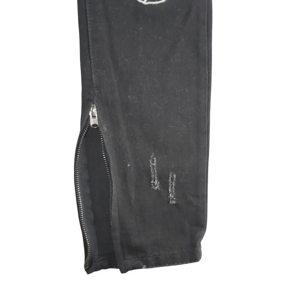 MNML Black Skull Cross Graphic Jeans Men’s 32 — Zip Hem Punk Goth Streetwear